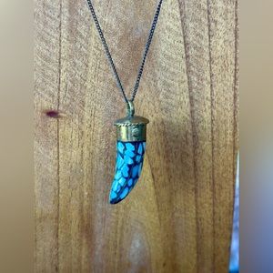 Blue Mosaic Horn Necklace